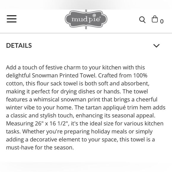 NWT Mudpie Celebrate The Season Snowman Printed Kitchen Towel - Picture 4 of 6